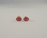 Sparkly Vintage 14K Solid Yellow Gold w/ 1.3 CTW Faceted Oval Natural Ruby 6.25 x 5 mm Oval Stud Pierced Earrings