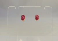 Sparkly Vintage 14K Solid Yellow Gold w/ 1.3 CTW Faceted Oval Natural Ruby 6.25 x 5 mm Oval Stud Pierced Earrings