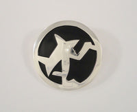 Large Handcrafted Signed Vintage Sterling Silver and Black Enamel Carved High Relief Modern Tribal Pin Brooch