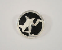 Large Handcrafted Signed Vintage Sterling Silver and Black Enamel Carved High Relief Modern Tribal Pin Brooch