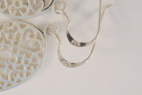 Large Vintage Sterling Silver Filigree Cutout Open Fretwork Scroll Oval Dangle Hook Pierced Earrings1 5/8" Long