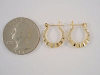 Signed, Vintage Jacmel Solid 14K Yellow Gold 15.75x17.5x2mm Scalloped Fluted Ruffle Design Hinged Hoop Pierced Earrings