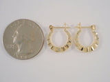Signed, Vintage Jacmel Solid 14K Yellow Gold 15.75x17.5x2mm Scalloped Fluted Ruffle Design Hinged Hoop Pierced Earrings