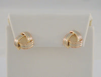 Classy Vintage 14K Solid Yellow White & Rose Gold Open Swirl Reuleaux Triangle 12.7 X 13mm Stud Earrings