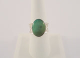 Large Unusual Vintage Sterling Silver & Cabochon Green Nephrite Jade Wide Cutout Band Caviar Detailed Ring Size 8