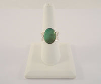 Large Unusual Vintage Sterling Silver & Cabochon Green Nephrite Jade Wide Cutout Band Caviar Detailed Ring Size 8