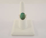 Large Unusual Vintage Sterling Silver & Cabochon Green Nephrite Jade Wide Cutout Band Caviar Detailed Ring Size 8