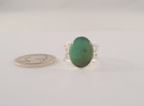 Large Unusual Vintage Sterling Silver & Cabochon Green Nephrite Jade Wide Cutout Band Caviar Detailed Ring Size 8