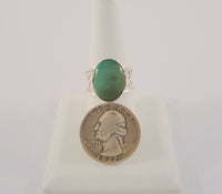 Large Unusual Vintage Sterling Silver & Cabochon Green Nephrite Jade Wide Cutout Band Caviar Detailed Ring Size 8