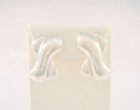 Large Signed Vintage Sterling Silver Taxco Mexican Criss Criss X Modernist Repousse Pierced Earrings