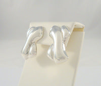 Large Signed Vintage Sterling Silver Taxco Mexican Criss Criss X Modernist Repousse Pierced Earrings