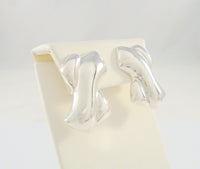 Large Signed Vintage Sterling Silver Taxco Mexican Criss Criss X Modernist Repousse Pierced Earrings