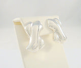 Large Signed Vintage Sterling Silver Taxco Mexican Criss Criss X Modernist Repousse Pierced Earrings