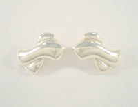 Large Signed Vintage Sterling Silver Taxco Mexican Criss Criss X Modernist Repousse Pierced Earrings