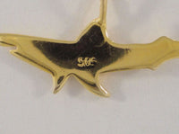 Large Fierce Detailed Vintage 14K Solid Yellow Gold Diamond Cut Swimming Shark Pendant 26.9x9.5mm