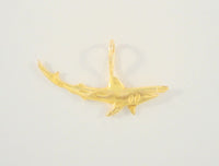 Large Fierce Detailed Vintage 14K Solid Yellow Gold Diamond Cut Swimming Shark Pendant 26.9x9.5mm