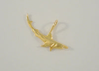 Large Fierce Detailed Vintage 14K Solid Yellow Gold Diamond Cut Swimming Shark Pendant 26.9x9.5mm