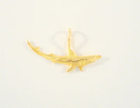 Large Fierce Detailed Vintage 14K Solid Yellow Gold Diamond Cut Swimming Shark Pendant 26.9x9.5mm