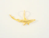 Large Fierce Detailed Vintage 14K Solid Yellow Gold Diamond Cut Swimming Shark Pendant 26.9x9.5mm