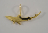 Large Fierce Detailed Vintage 14K Solid Yellow Gold Diamond Cut Swimming Shark Pendant 26.9x9.5mm