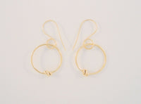 Large Handcrafted Vintage 14K Solid Yellow Gold Open Circle Hoop Long Dangle Hook Earrings w/ Knot Detail