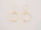 Large Handcrafted Vintage 14K Solid Yellow Gold Open Circle Hoop Long Dangle Hook Earrings w/ Knot Detail