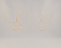 Large Handcrafted Vintage 14K Solid Yellow Gold Open Circle Hoop Long Dangle Hook Earrings w/ Knot Detail