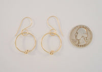 Large Handcrafted Vintage 14K Solid Yellow Gold Open Circle Hoop Long Dangle Hook Earrings w/ Knot Detail