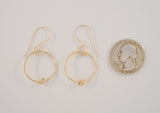 Large Handcrafted Vintage 14K Solid Yellow Gold Open Circle Hoop Long Dangle Hook Earrings w/ Knot Detail