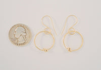 Large Handcrafted Vintage 14K Solid Yellow Gold Open Circle Hoop Long Dangle Hook Earrings w/ Knot Detail