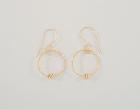 Large Handcrafted Vintage 14K Solid Yellow Gold Open Circle Hoop Long Dangle Hook Earrings w/ Knot Detail