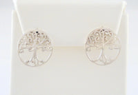 Large Vintage Sterling Silver Detailed Openwork Tree Of Life 17.5mm Round Stud Pierced Earrings