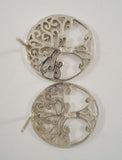 Large Vintage Sterling Silver Detailed Openwork Tree Of Life 17.5mm Round Stud Pierced Earrings