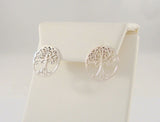 Large Vintage Sterling Silver Detailed Openwork Tree Of Life 17.5mm Round Stud Pierced Earrings