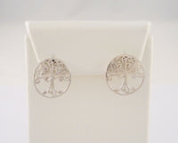 Large Vintage Sterling Silver Detailed Openwork Tree Of Life 17.5mm Round Stud Pierced Earrings