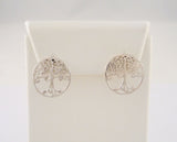 Large Vintage Sterling Silver Detailed Openwork Tree Of Life 17.5mm Round Stud Pierced Earrings