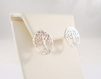 Large Vintage Sterling Silver Detailed Openwork Tree Of Life 17.5mm Round Stud Pierced Earrings