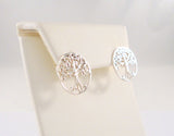 Large Vintage Sterling Silver Detailed Openwork Tree Of Life 17.5mm Round Stud Pierced Earrings