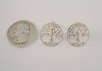 Large Vintage Sterling Silver Detailed Openwork Tree Of Life 17.5mm Round Stud Pierced Earrings