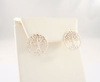 Large Vintage Sterling Silver Detailed Openwork Tree Of Life 17.5mm Round Stud Pierced Earrings