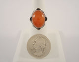 Bold Vintage Handcrafted Sterling Silver Cabochon Carnelian Ring w/ Scallop & Caviar Setting Size 6.5