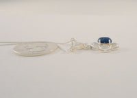 Detailed Signed Vintage Sterling Silver & Blue Denim Cabochon Lapis Lazuli Filigree Openwork Drop Fixed Pendant Necklace 19.5"
