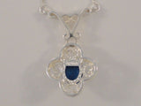 Detailed Signed Vintage Sterling Silver & Blue Denim Cabochon Lapis Lazuli Filigree Openwork Drop Fixed Pendant Necklace 19.5"