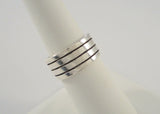 Chunky Vintage Sterling Silver Ring w/ High Relief Modern Carved Stripes Lines Design 9.5mm Wide Heavy Band Size 6.5