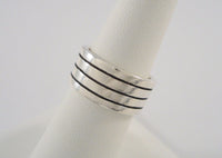 Chunky Vintage Sterling Silver Ring w/ High Relief Modern Carved Stripes Lines Design 9.5mm Wide Heavy Band Size 6.5