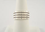 Chunky Vintage Sterling Silver Ring w/ High Relief Modern Carved Stripes Lines Design 9.5mm Wide Heavy Band Size 6.5