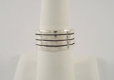 Chunky Vintage Sterling Silver Ring w/ High Relief Modern Carved Stripes Lines Design 9.5mm Wide Heavy Band Size 6.5