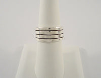 Chunky Vintage Sterling Silver Ring w/ High Relief Modern Carved Stripes Lines Design 9.5mm Wide Heavy Band Size 6.5