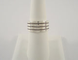 Chunky Vintage Sterling Silver Ring w/ High Relief Modern Carved Stripes Lines Design 9.5mm Wide Heavy Band Size 6.5