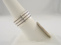 Chunky Vintage Sterling Silver Ring w/ High Relief Modern Carved Stripes Lines Design 9.5mm Wide Heavy Band Size 6.5